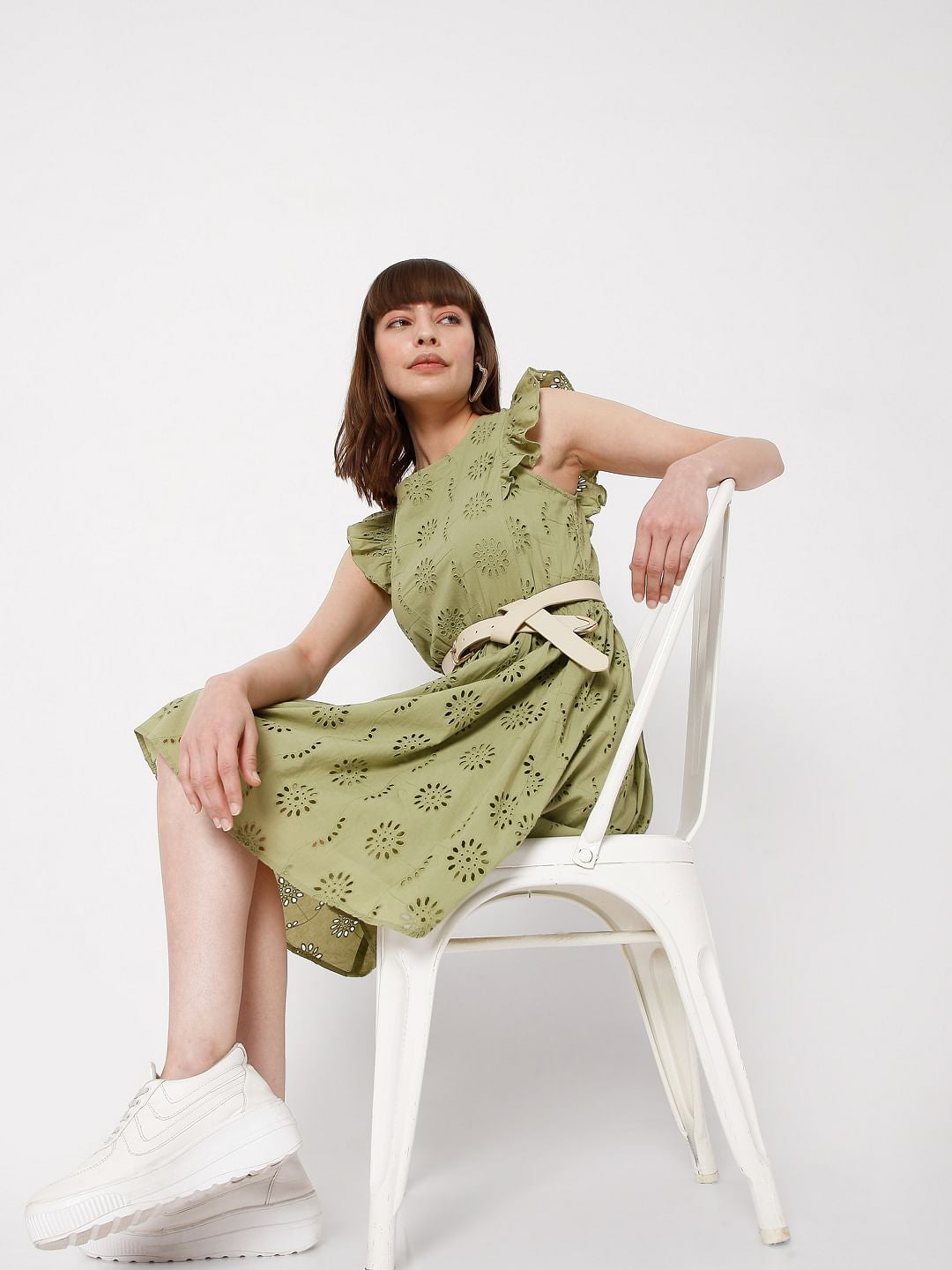 Green Schiffli Embroidered Dress