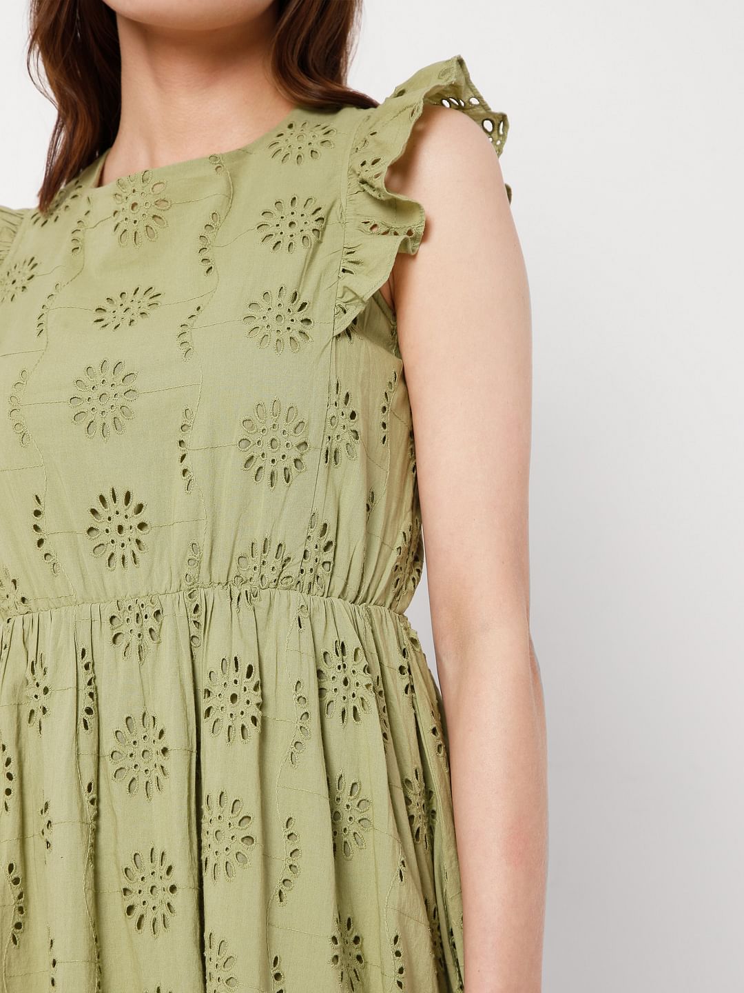 Green Schiffli Embroidered Dress