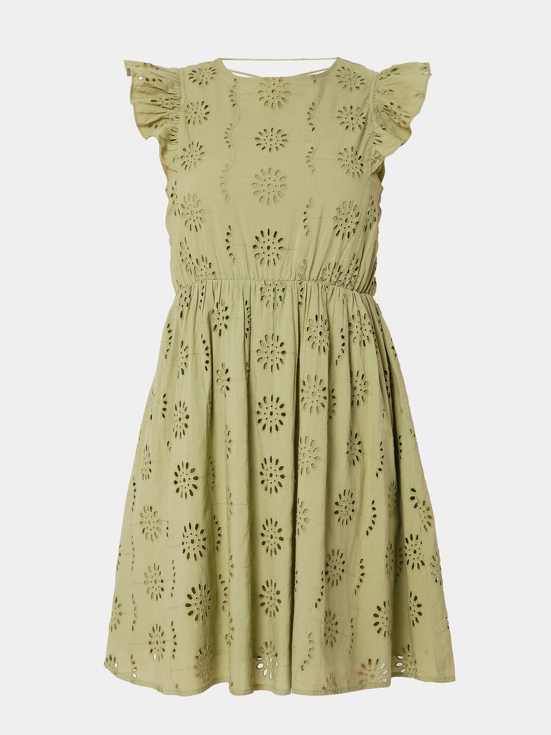 Green Schiffli Embroidered Dress