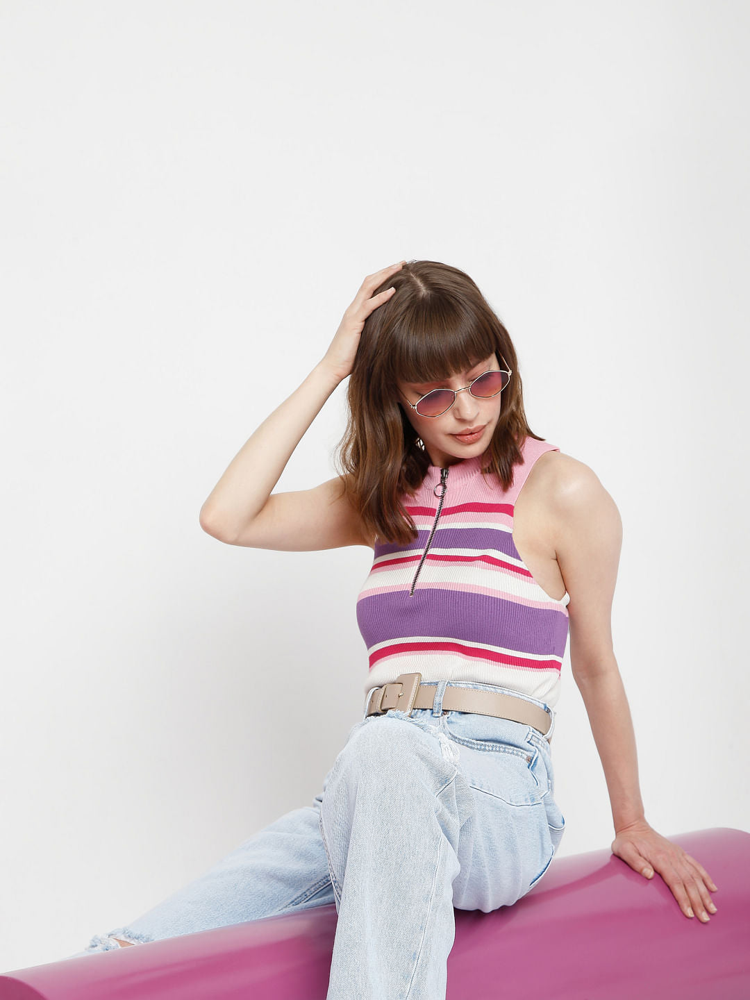 Pink Striped Knit Top