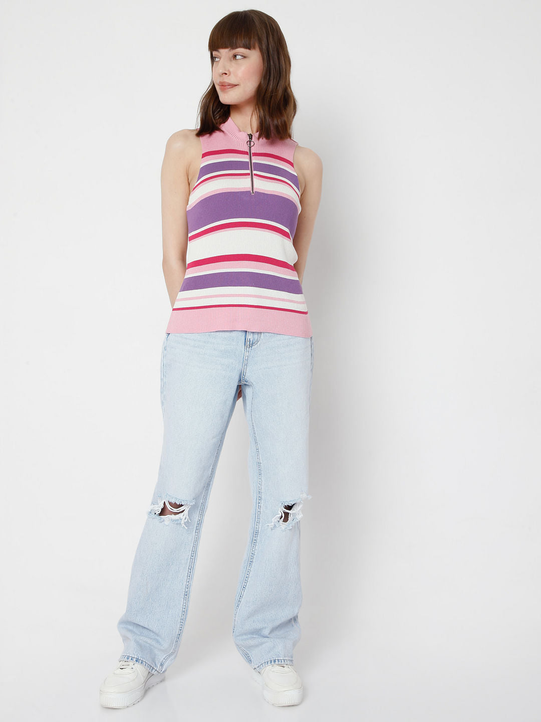 Pink Striped Knit Top