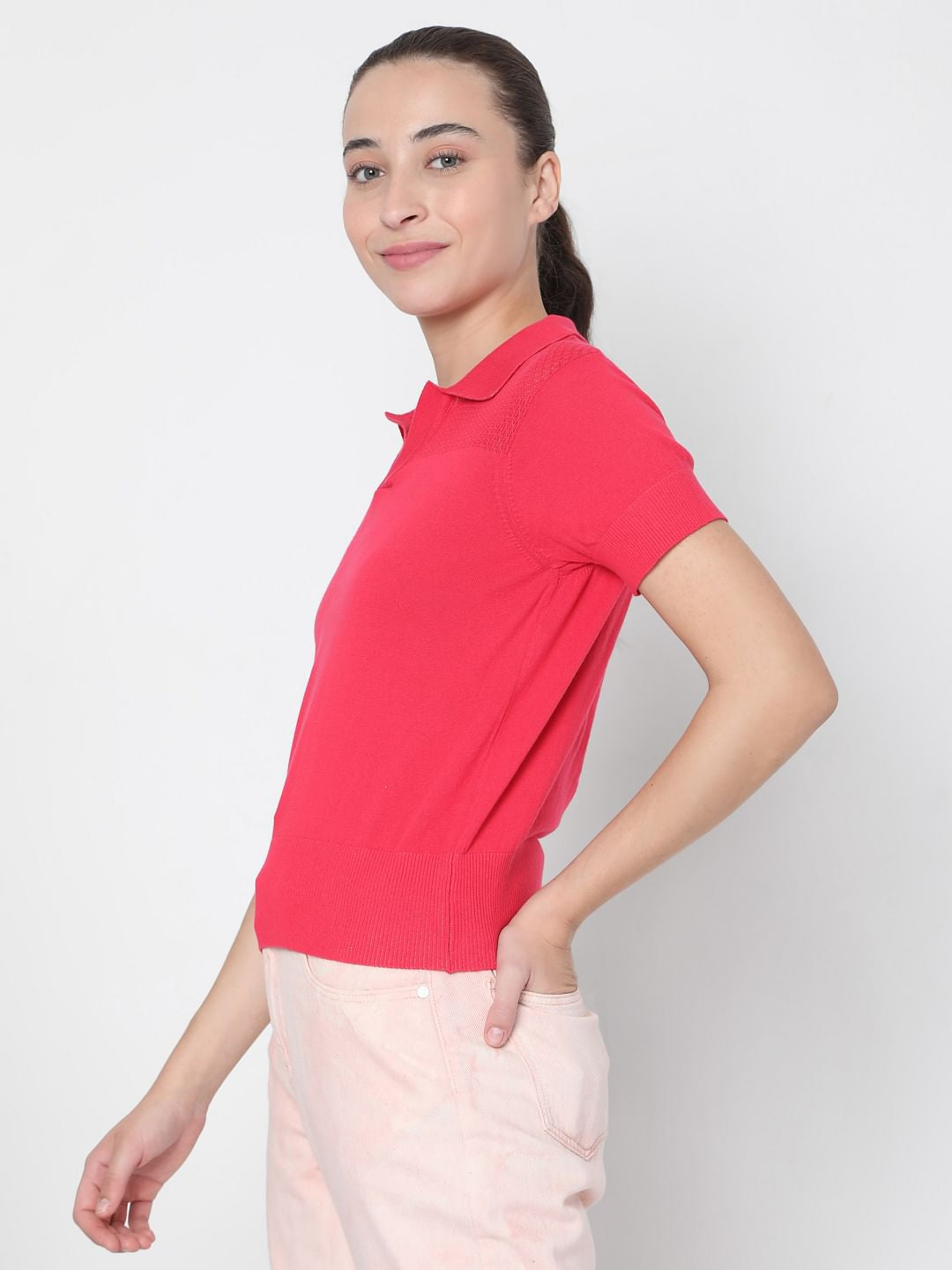 Bright Pink Polo Neck T-Shirt