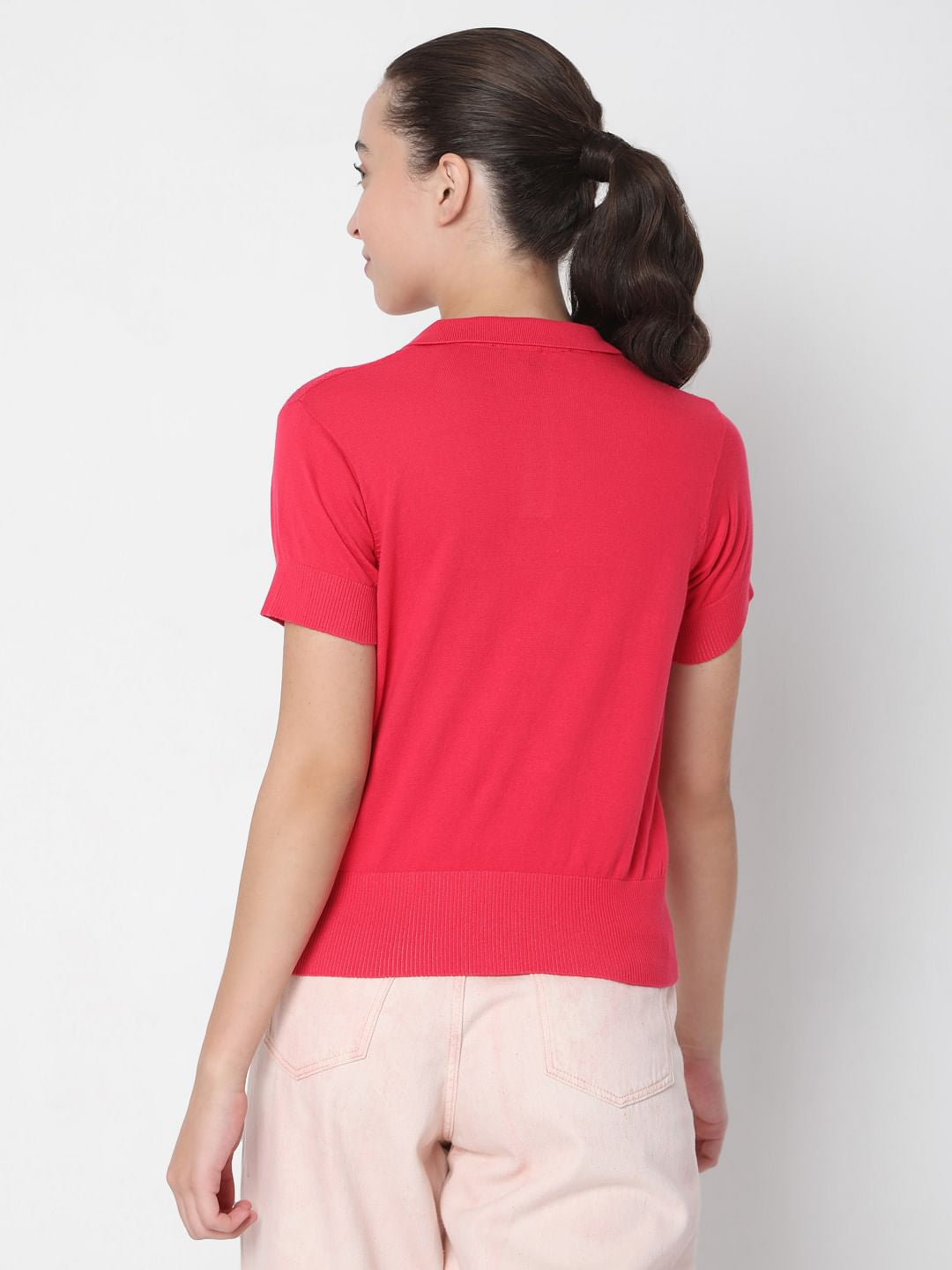 Bright Pink Polo Neck T-Shirt