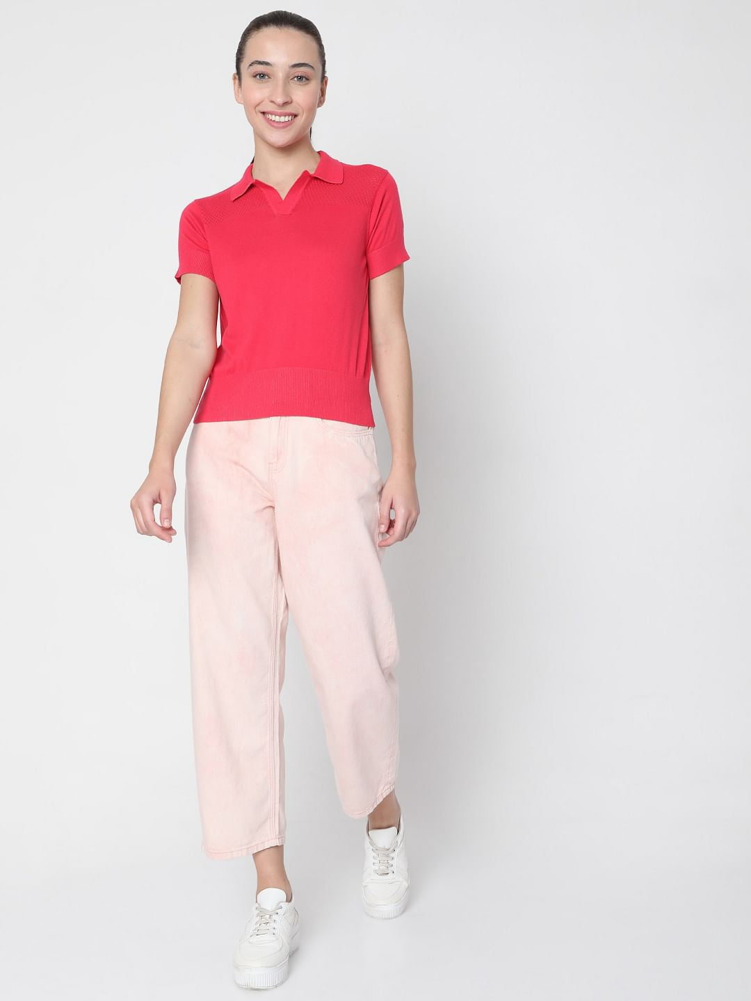 Bright Pink Polo Neck T-Shirt
