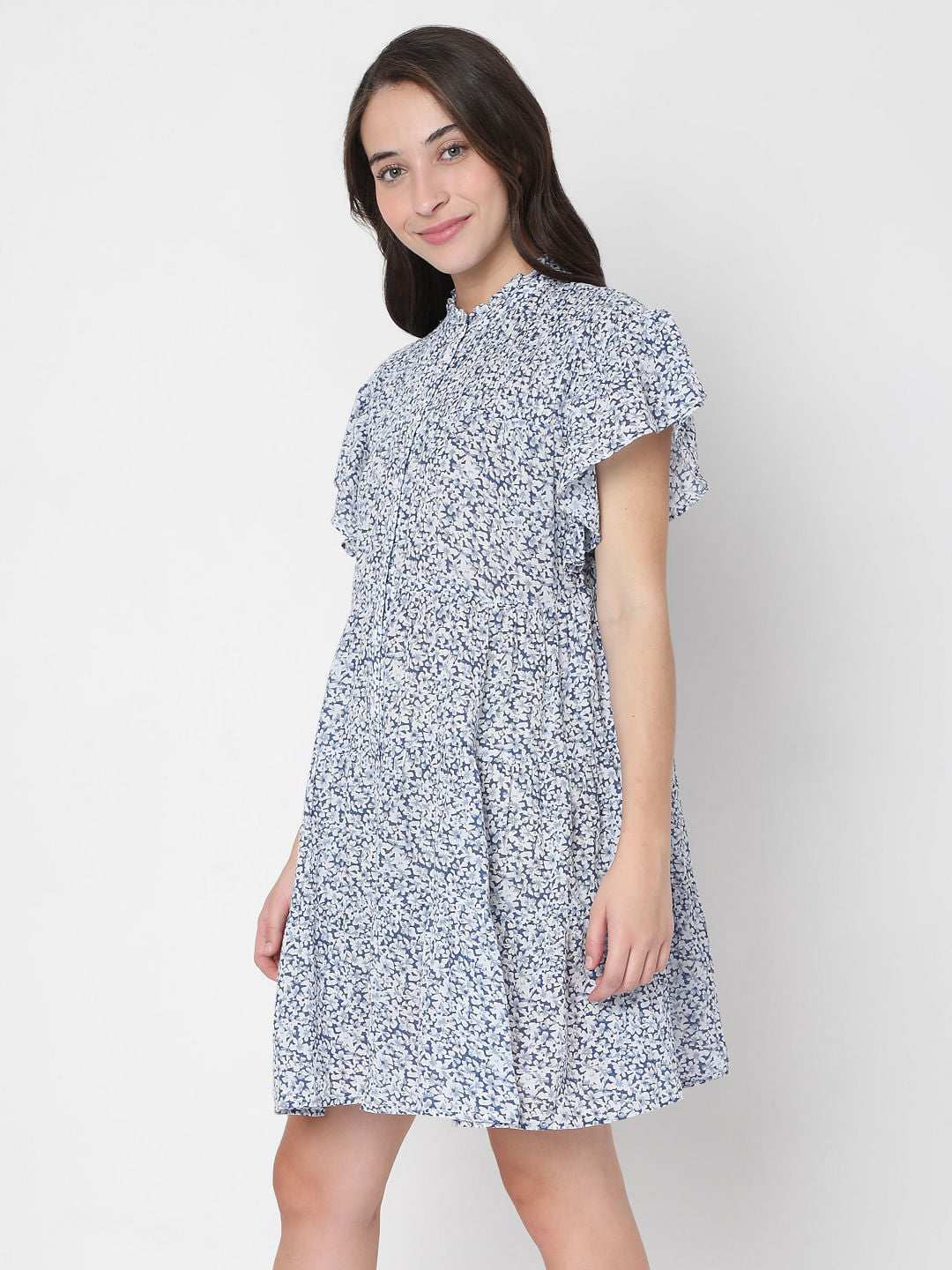 Blue Floral Print Mini Dress