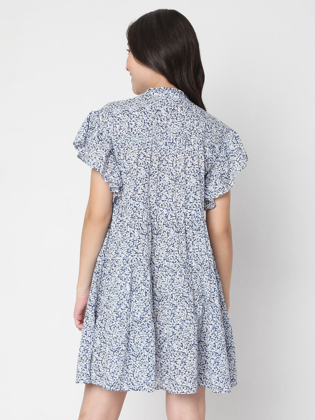 Blue Floral Print Mini Dress