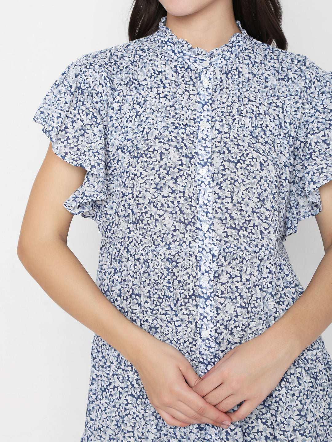 Blue Floral Print Mini Dress