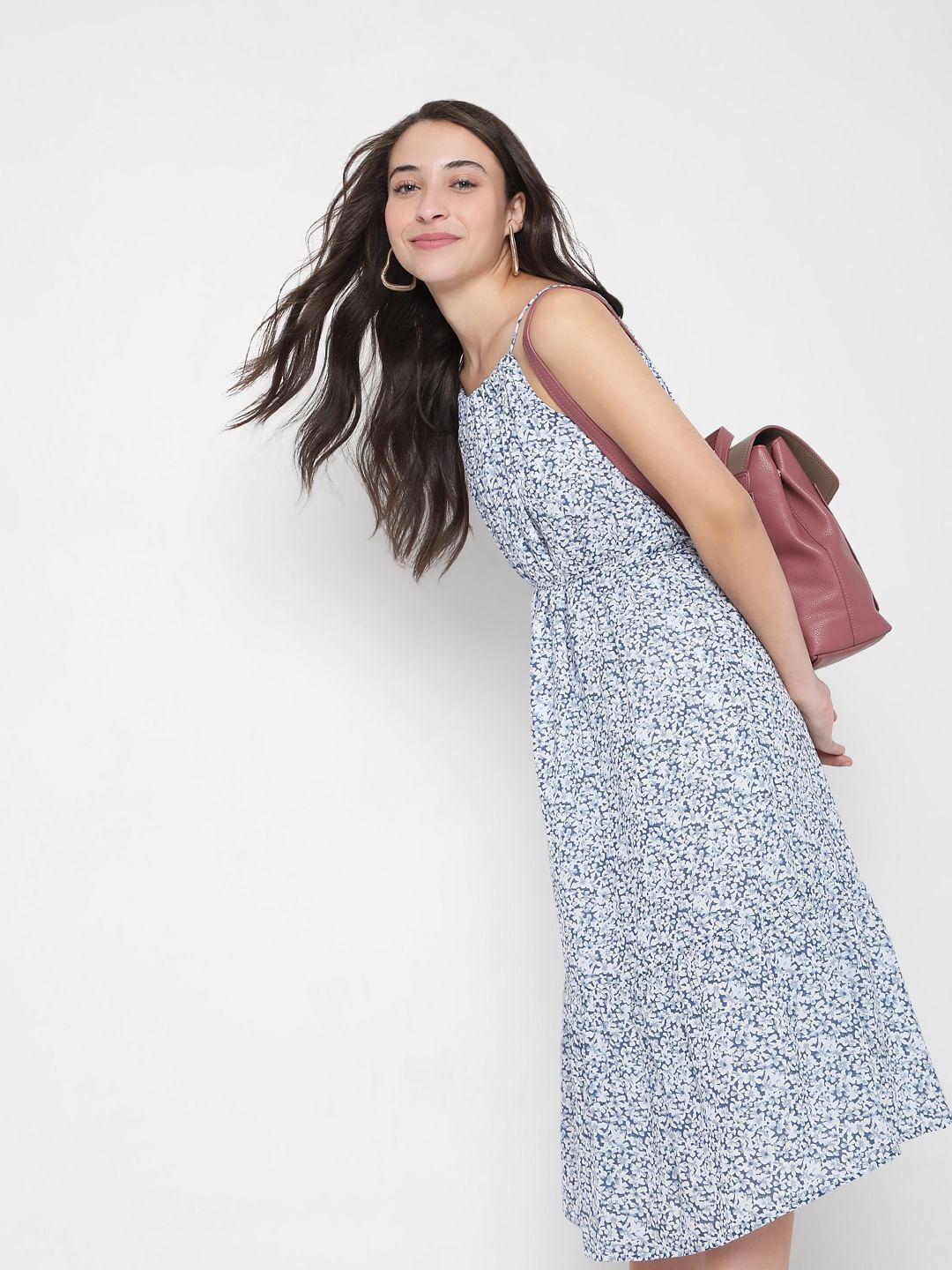 Blue Floral Midi Dress