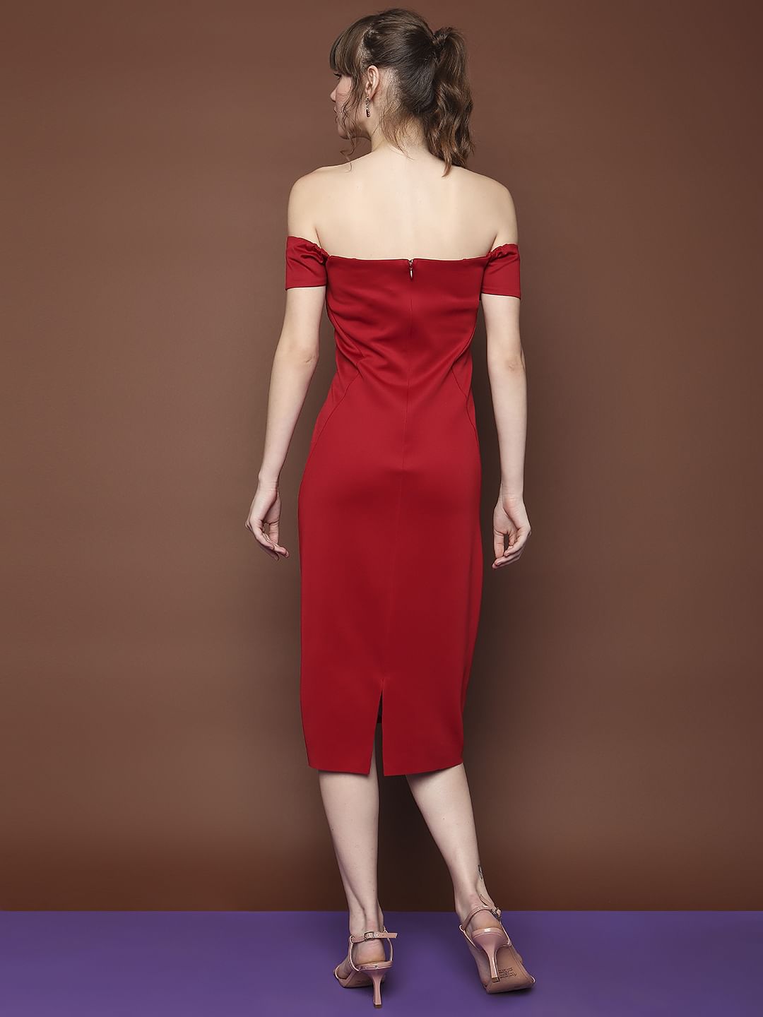 Marquee Red Off-Shoulder Drape Dress