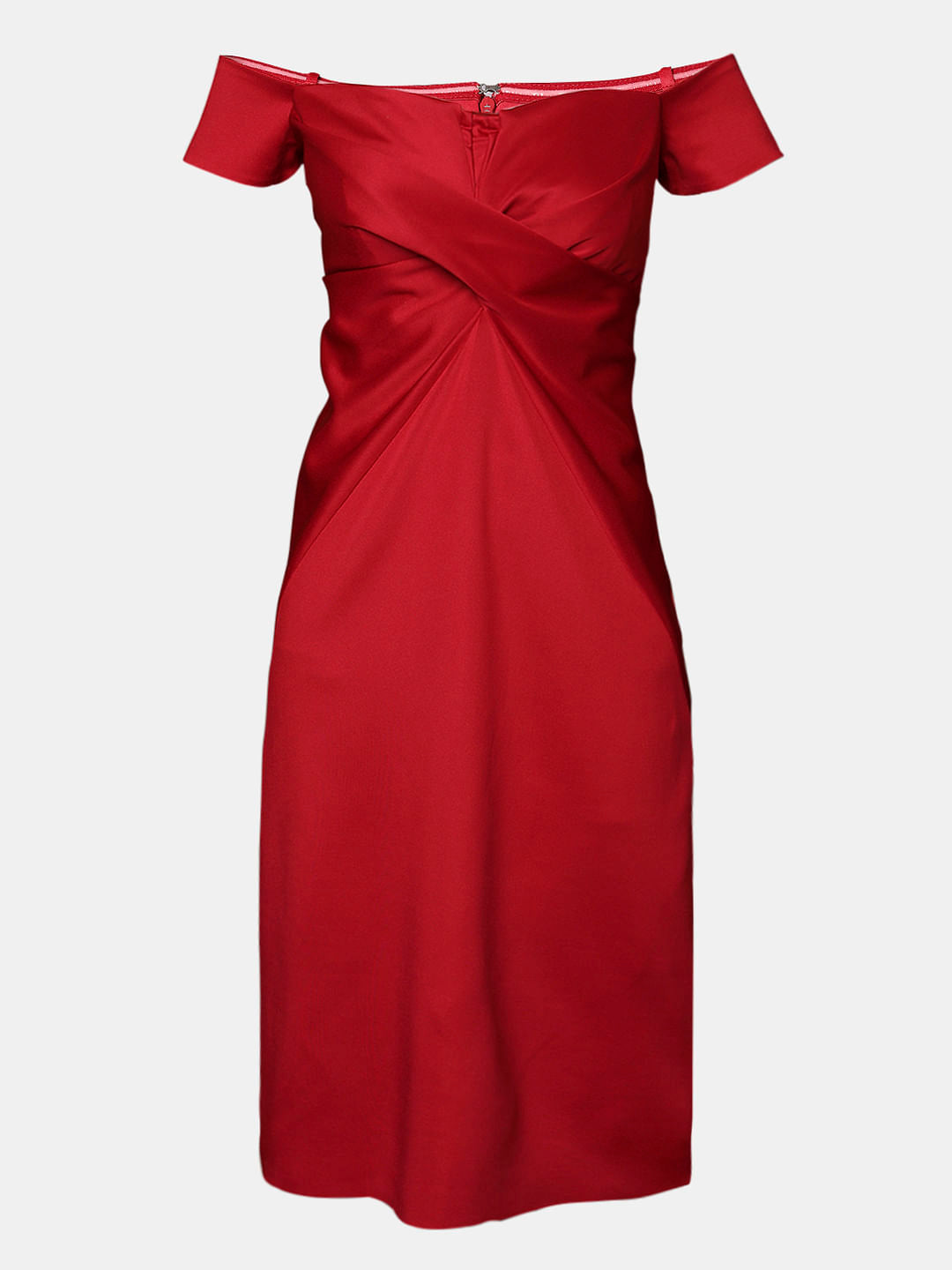 Marquee Red Off-Shoulder Drape Dress
