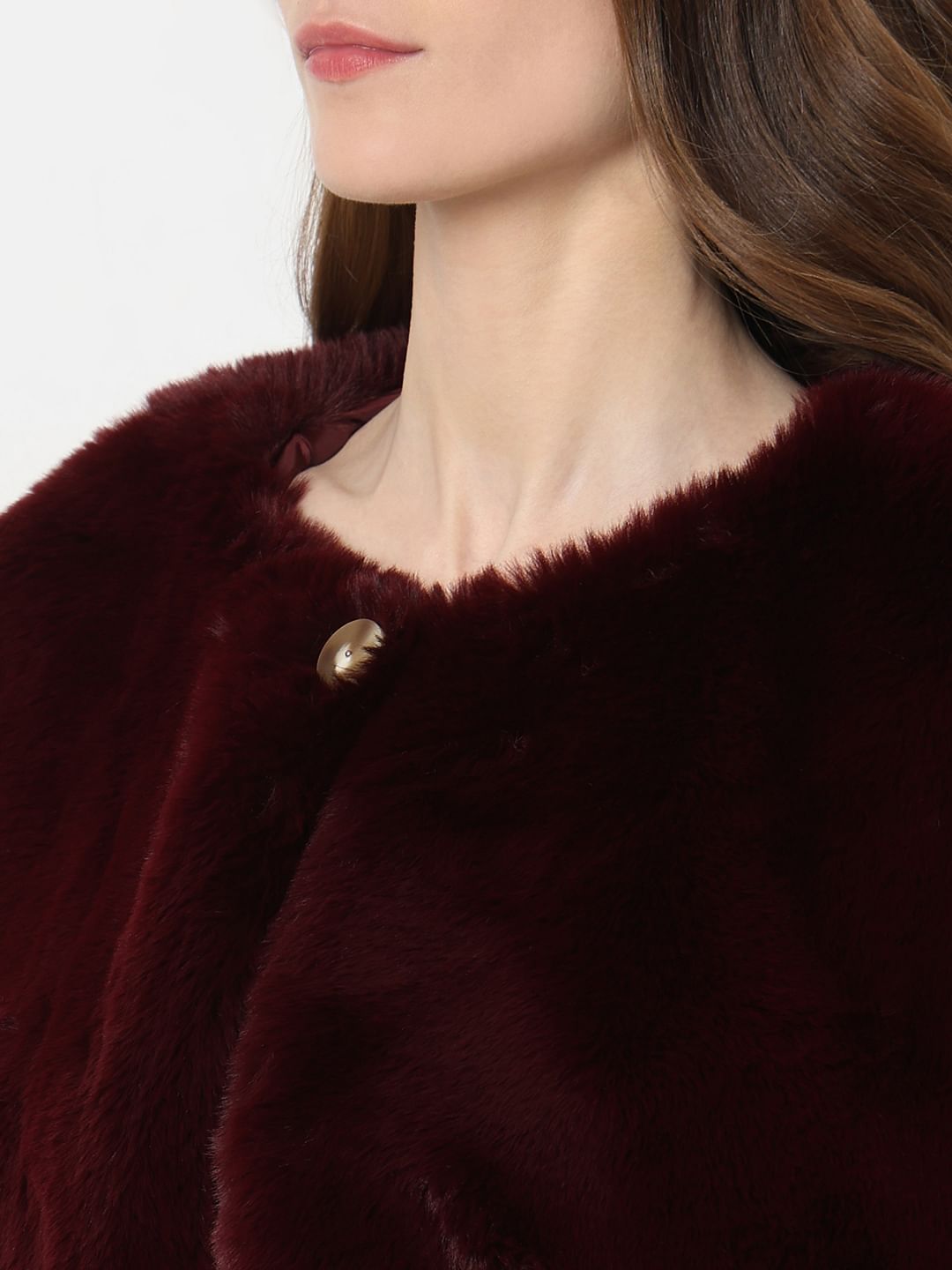 Wine Faux Fur Cropped Cape