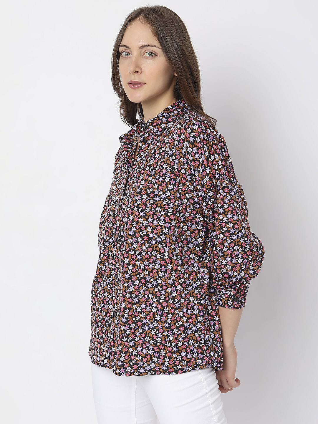 Black Floral Print Shirt