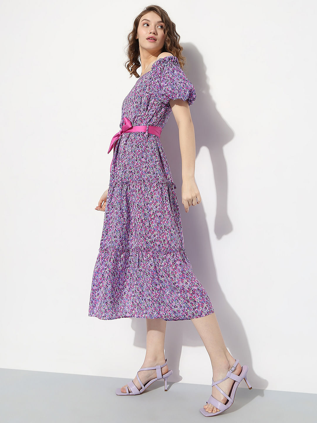 Purple Floral Off-Shoulder Dress