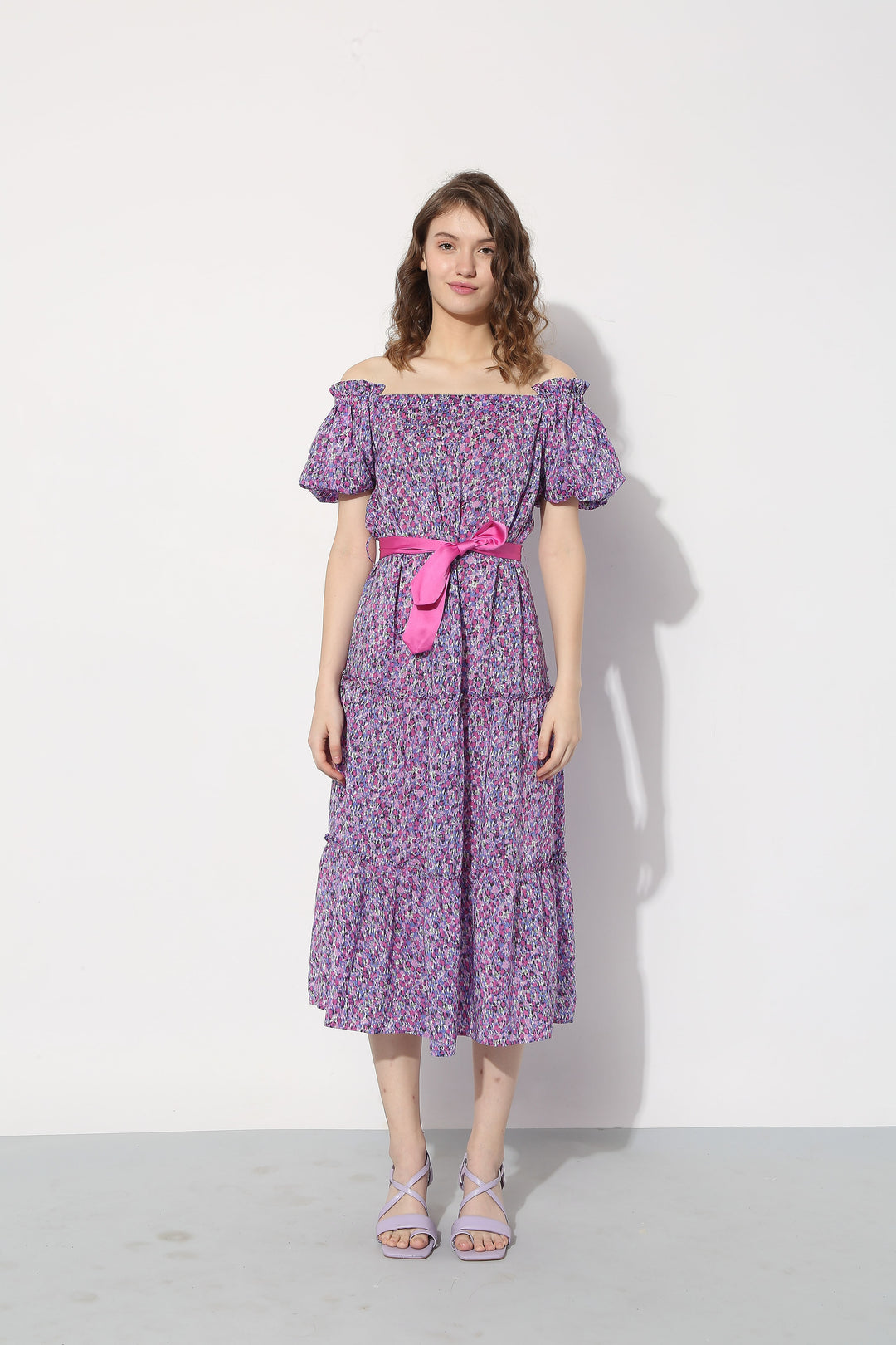 Purple Floral Off-Shoulder Dress