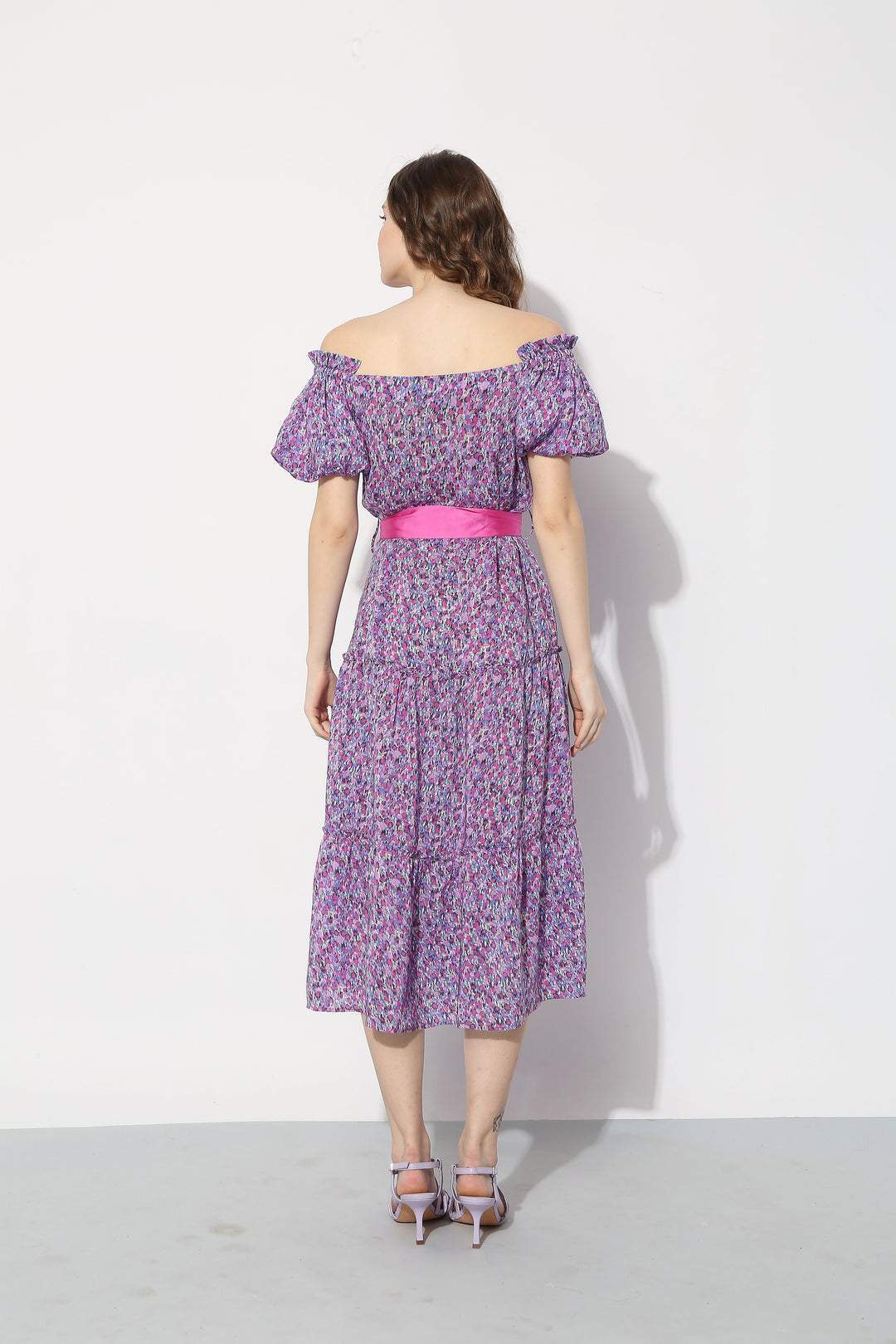 Purple Floral Off-Shoulder Dress