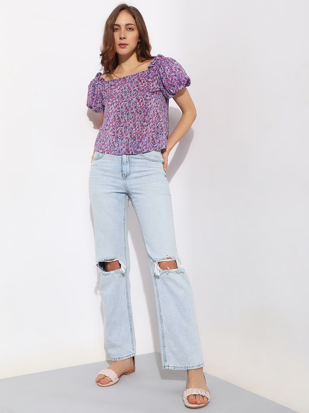 Purple Floral Print Top