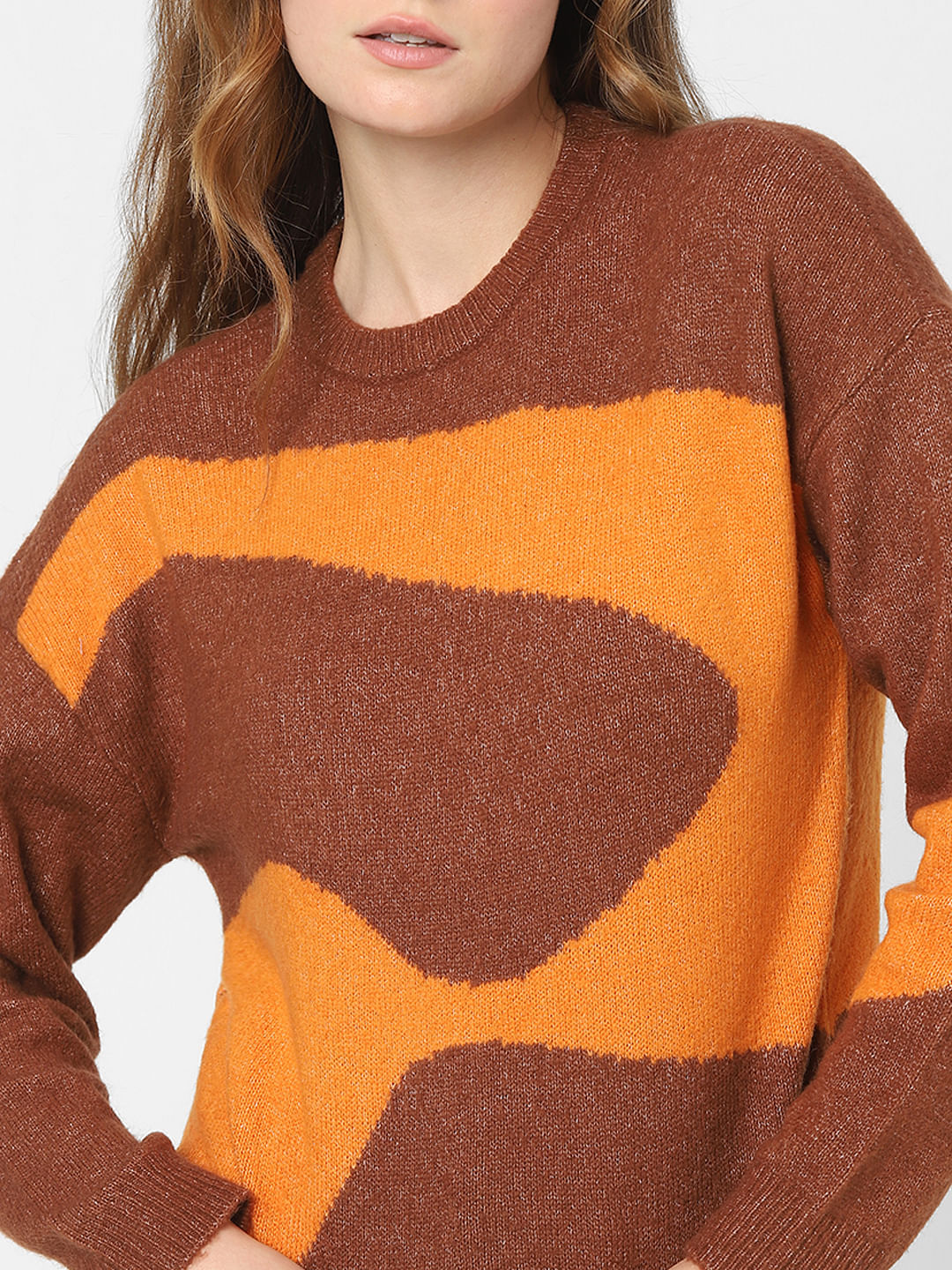 Brown Colourblocked Pullover