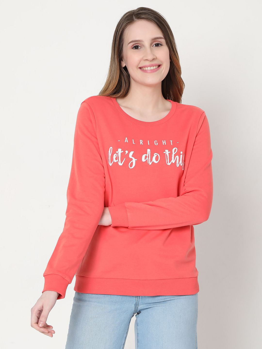 Coral Slogan Print Sweatshirt