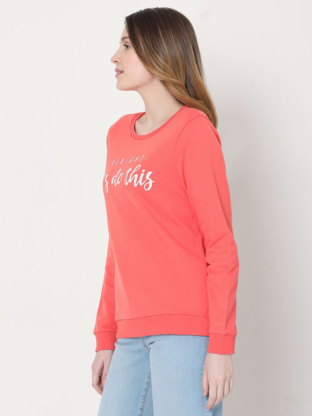 Coral Slogan Print Sweatshirt