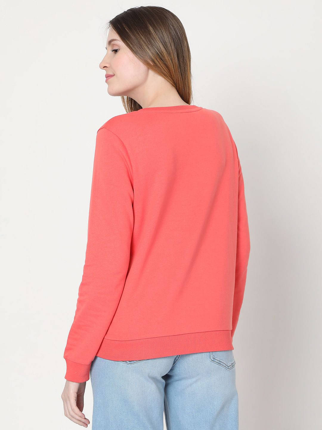 Coral Slogan Print Sweatshirt