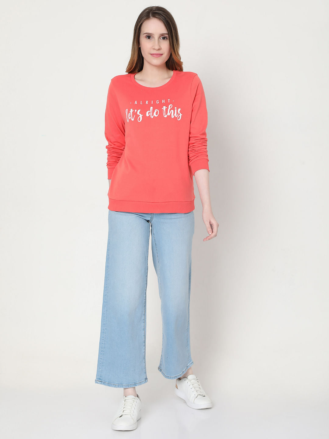 Coral Slogan Print Sweatshirt