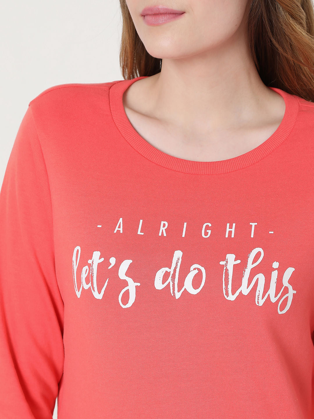 Coral Slogan Print Sweatshirt