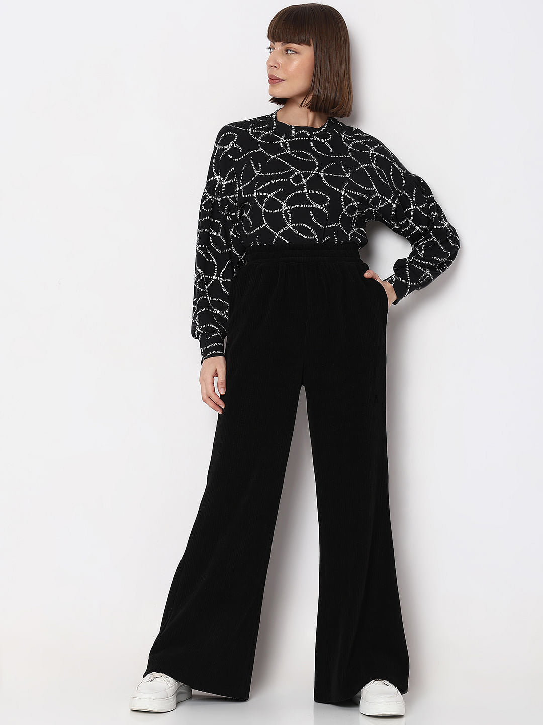 Black Corduroy Flared Co-Ord Set Pants