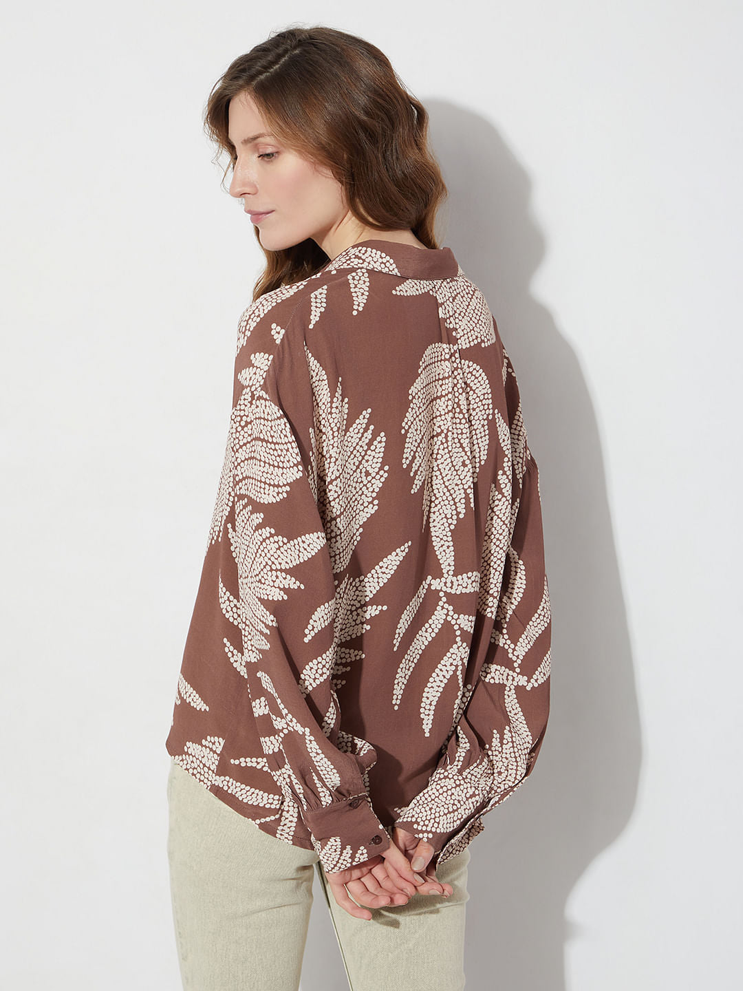 Brown Leaf Printed Shirt