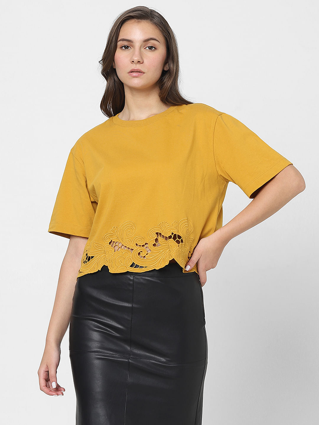Mustard Lace Detail T-Shirt