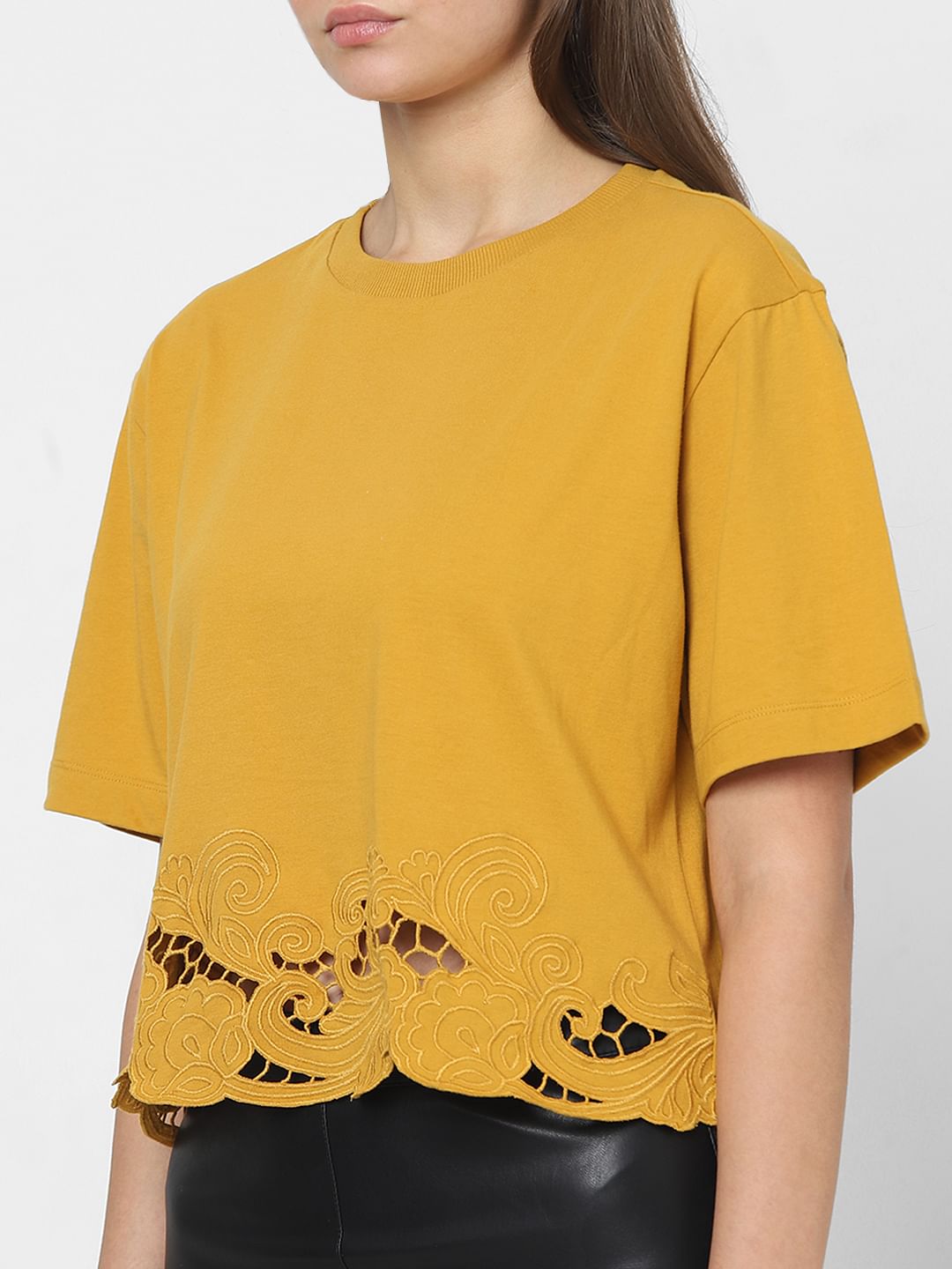 Mustard Lace Detail T-Shirt