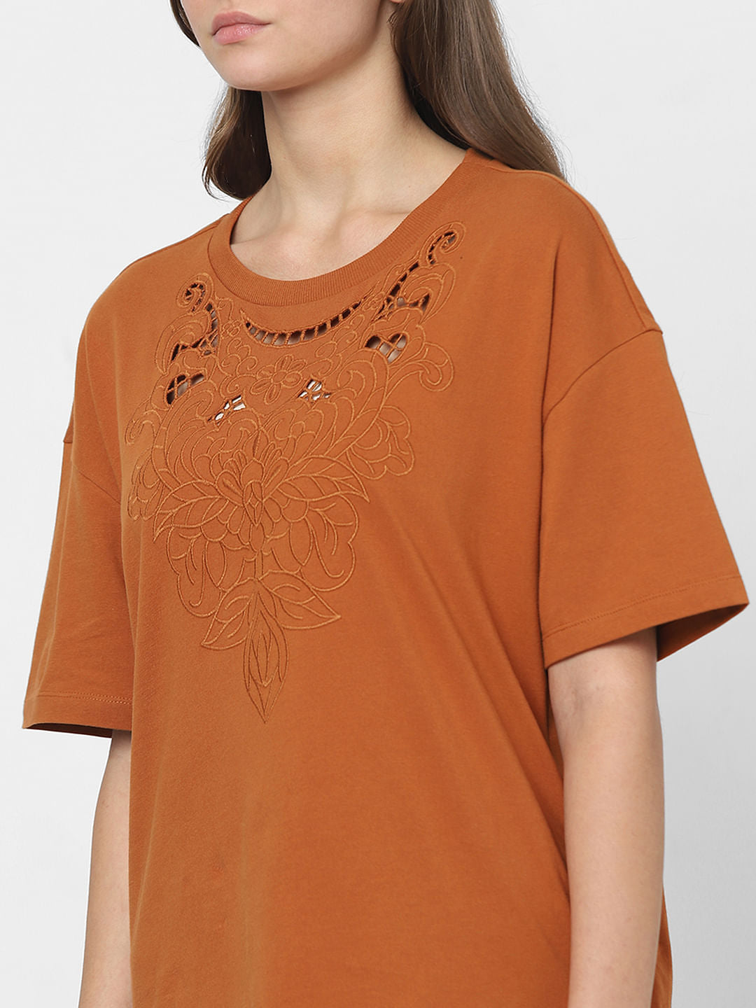 Brown Lace Detail T-Shirt