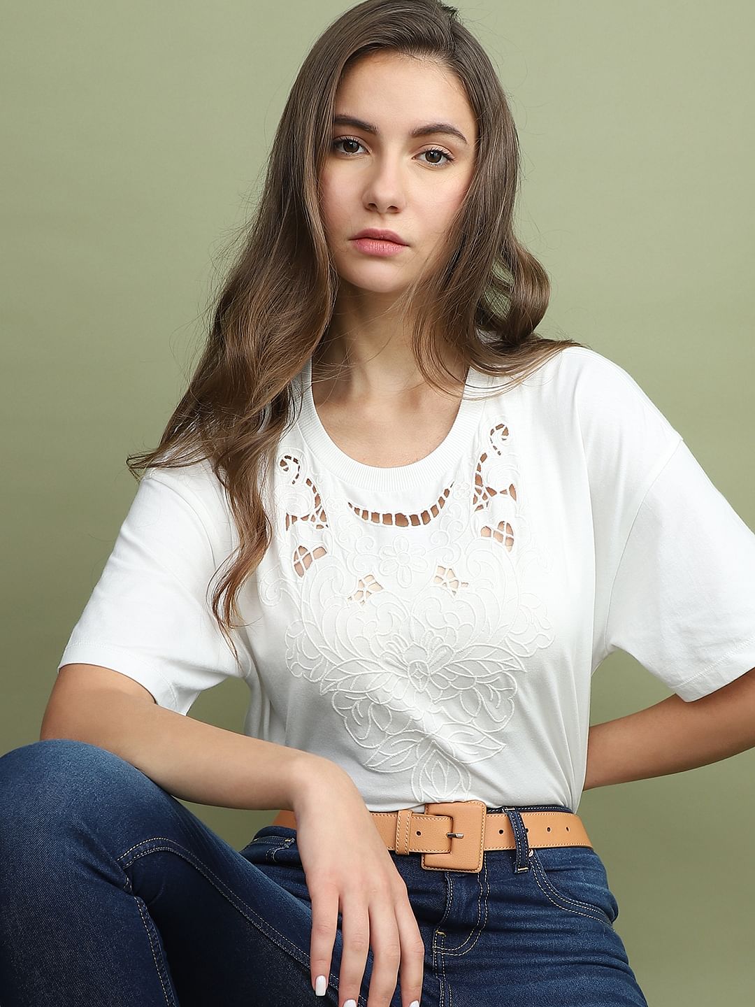 White Lace Detail T-Shirt