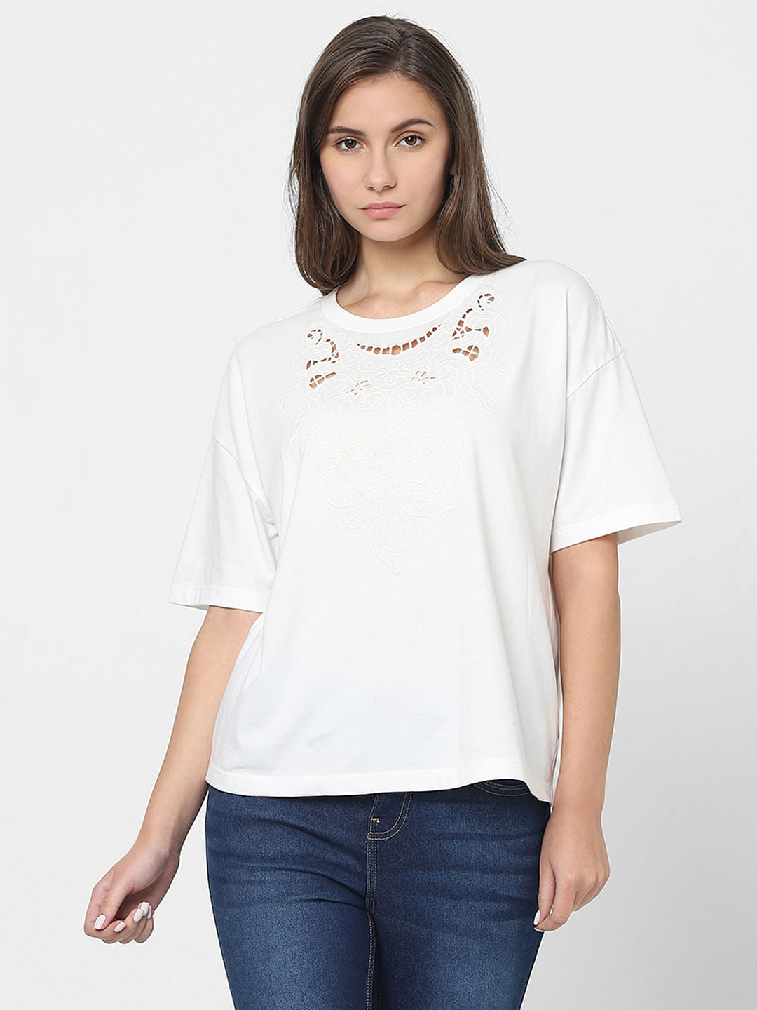 White Lace Detail T-Shirt