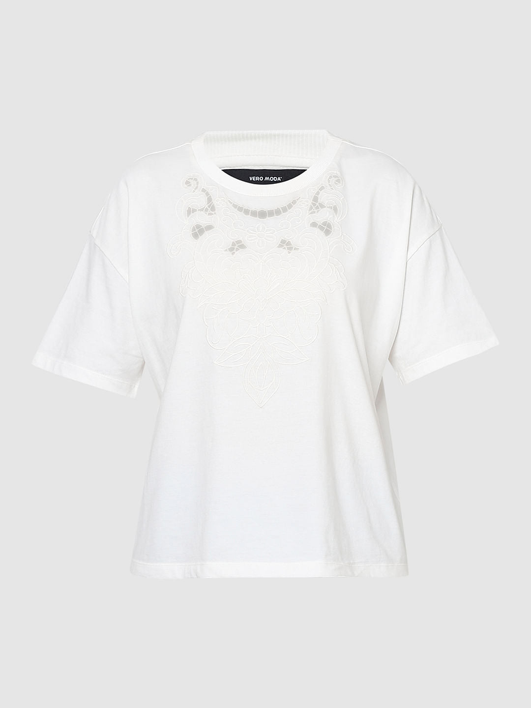 White Lace Detail T-Shirt