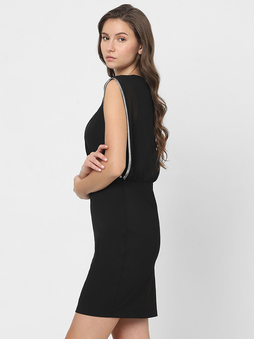 Black Embellished Fitted Dress