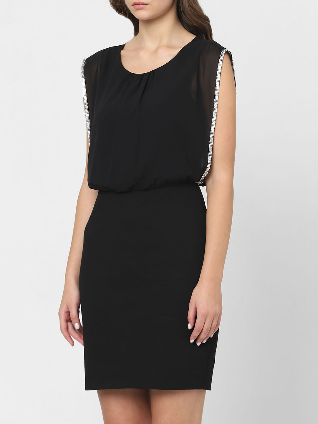 Black Embellished Fitted Dress