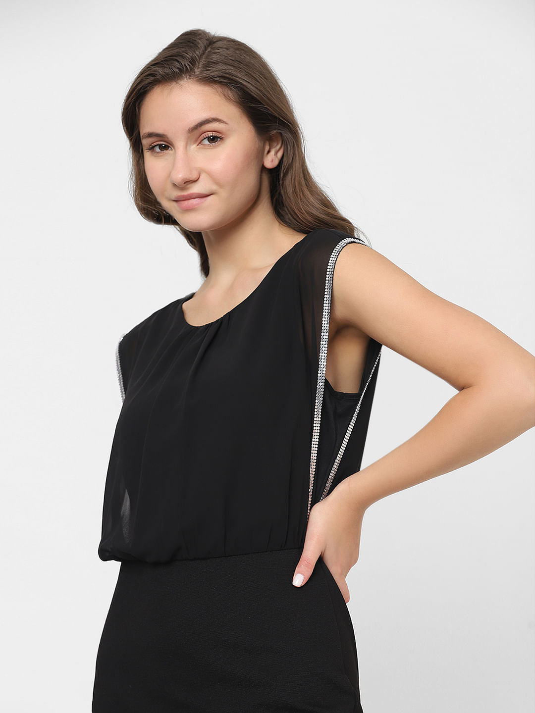 Black Embellished Fitted Dress