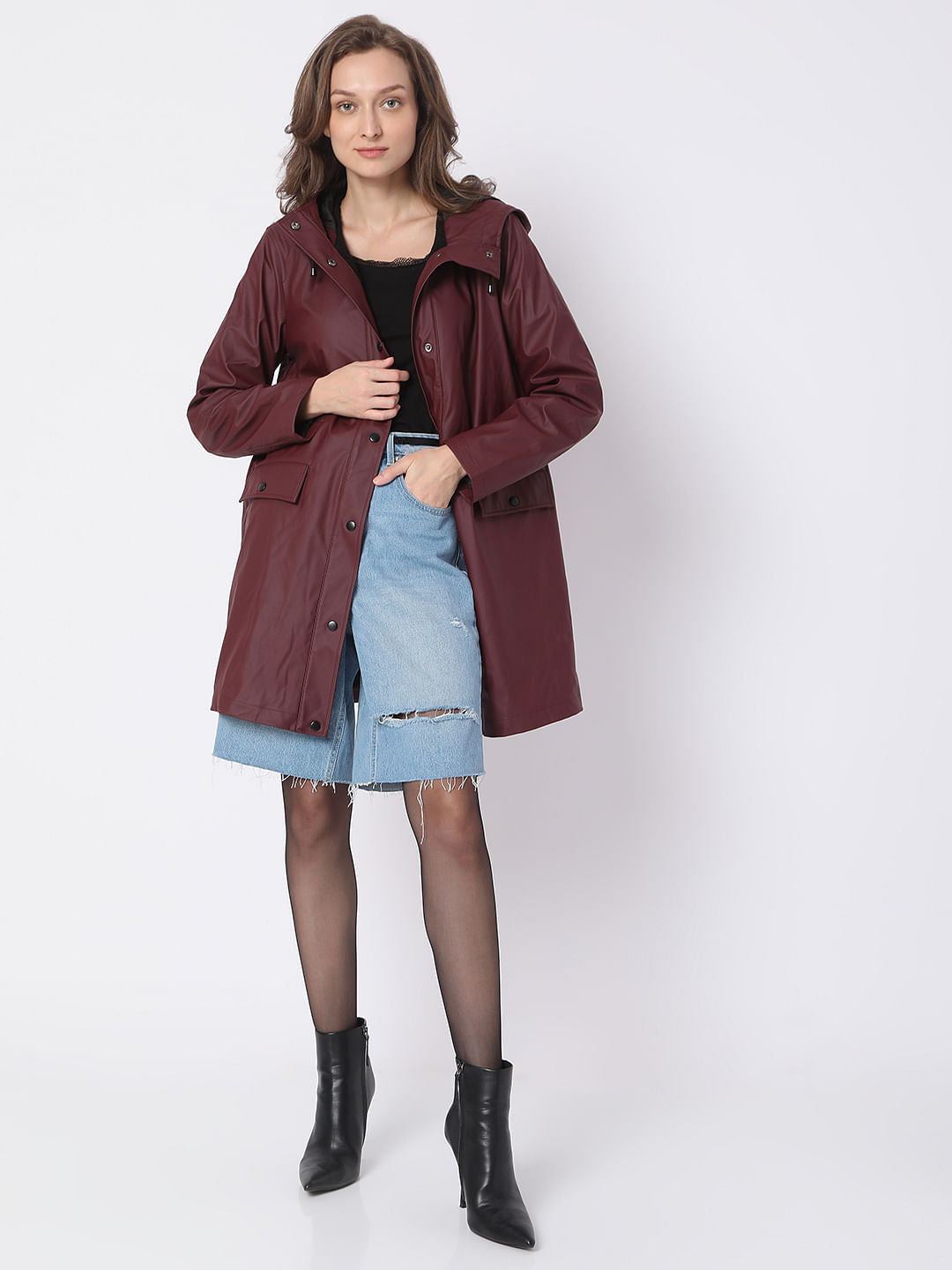 Burgundy Hooded Teddy Coat