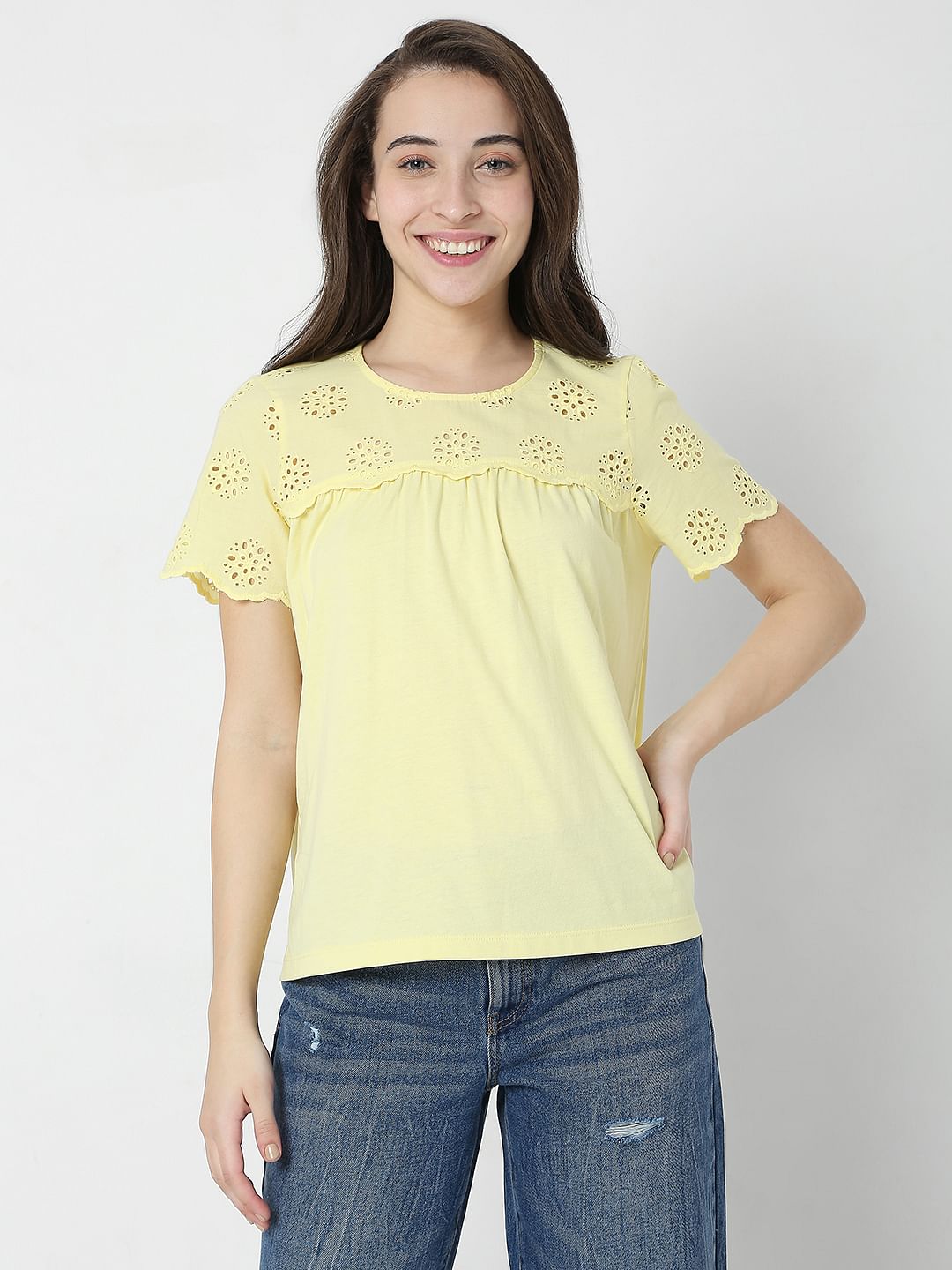 Yellow Schiffli Top