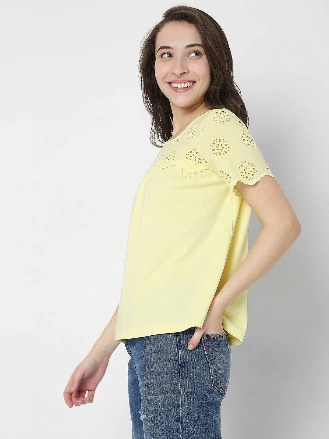Yellow Schiffli Top