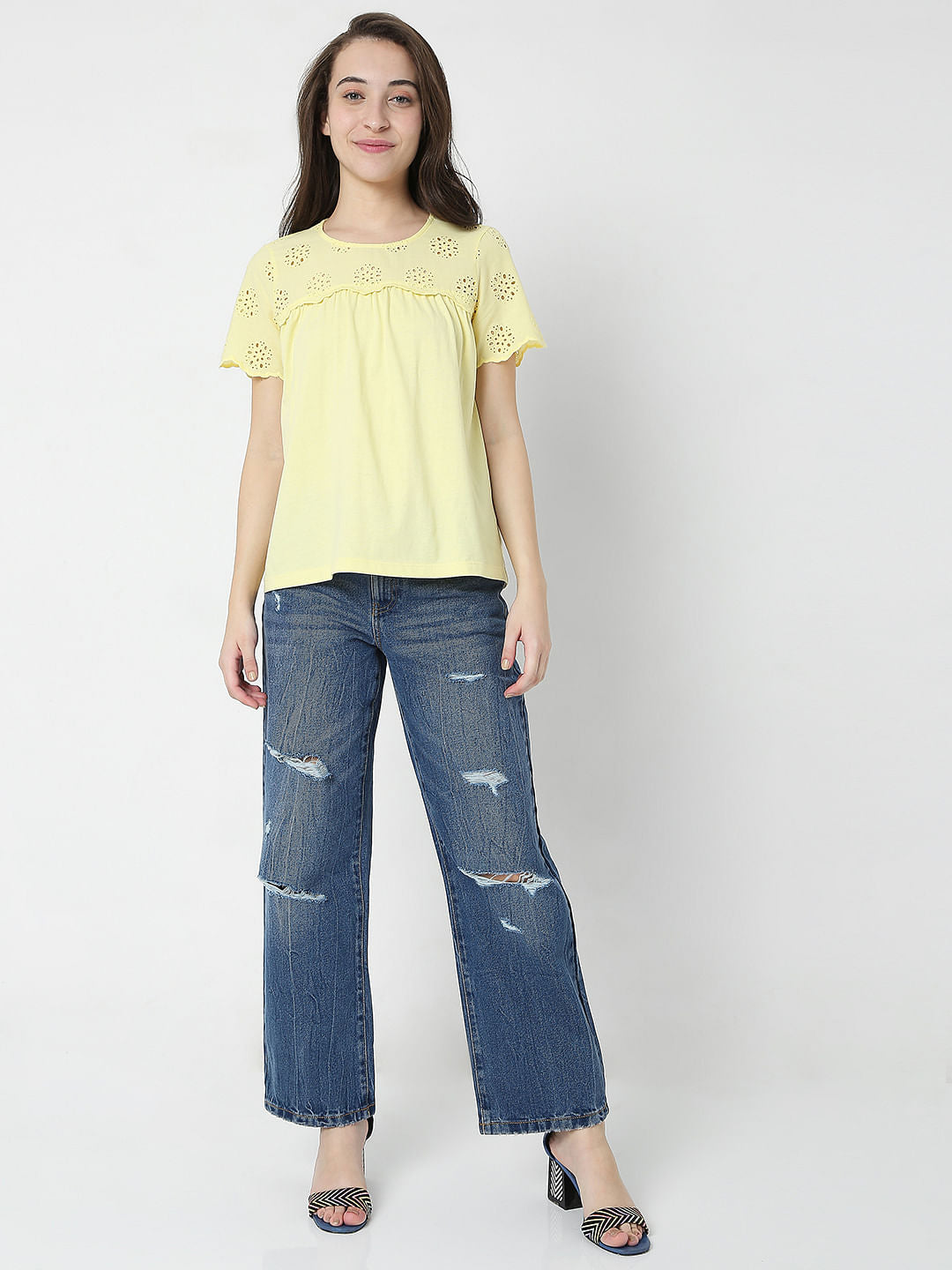 Yellow Schiffli Top