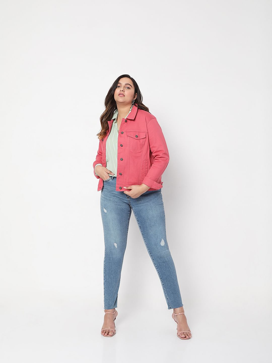 Curve Pink Denim Jacket