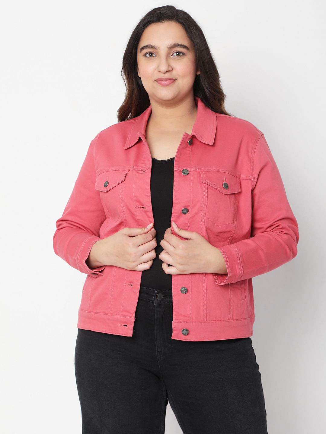 Curve Pink Denim Jacket