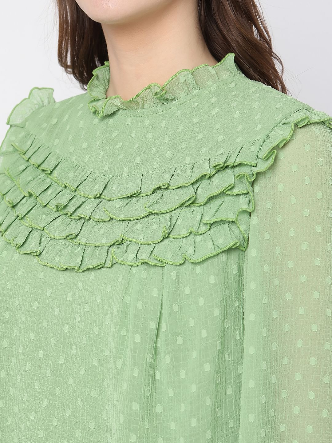 Green Polka Dot Ruffle Top