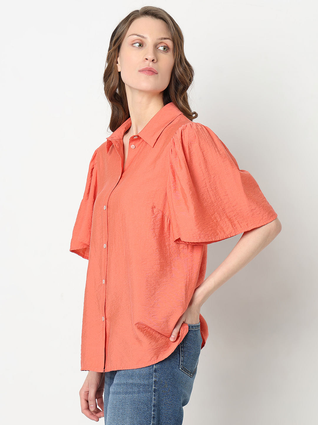 Orange Flared Sleeves Shirt