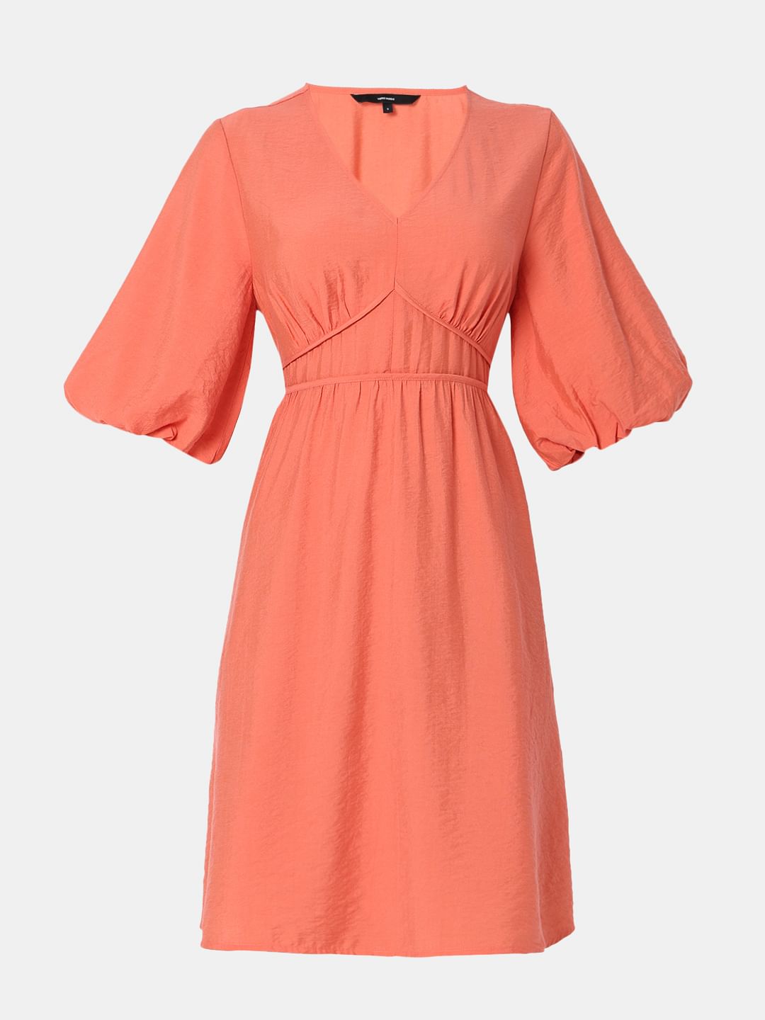 Orange V-Neck Short Dress