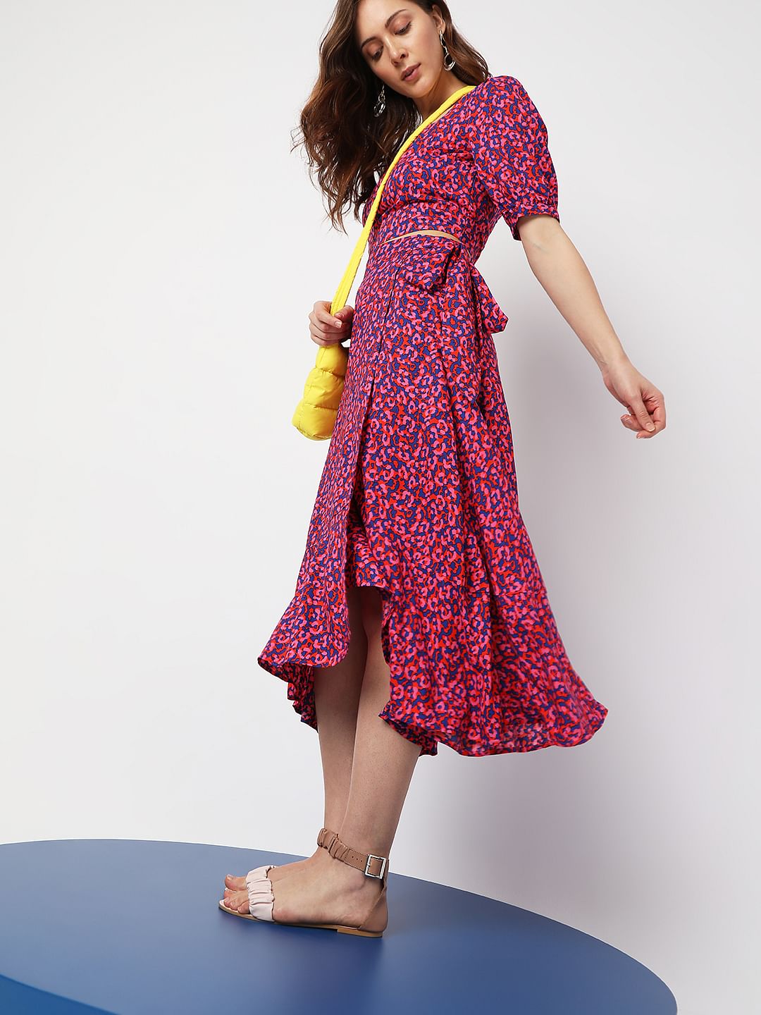 Pink Floral Wrap Tie-Up Co-Ord Set Skirt