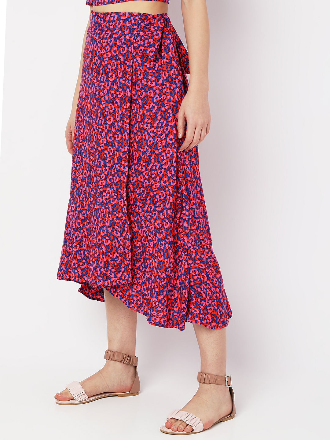 Pink Floral Wrap Tie-Up Co-Ord Set Skirt