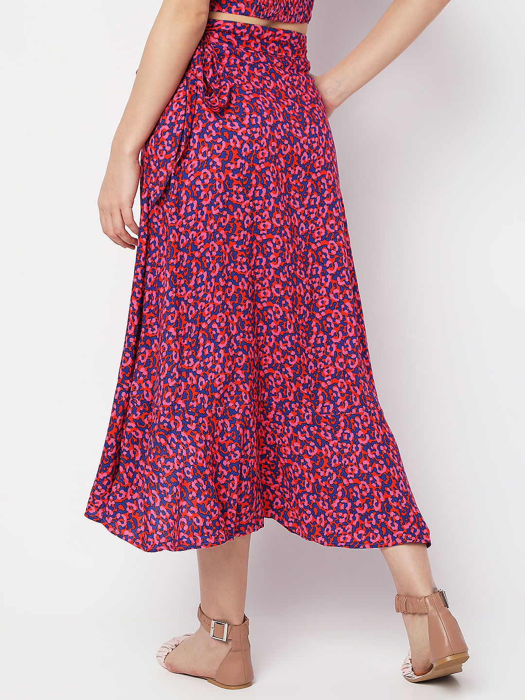 Pink Floral Wrap Tie-Up Co-Ord Set Skirt