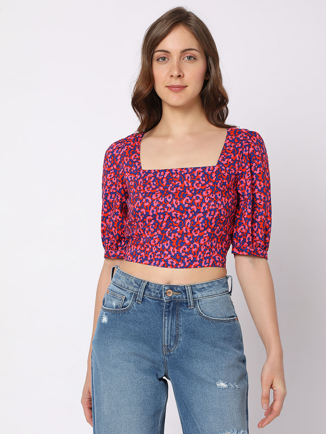 Pink Printed Co-Ord Set Crop Top
